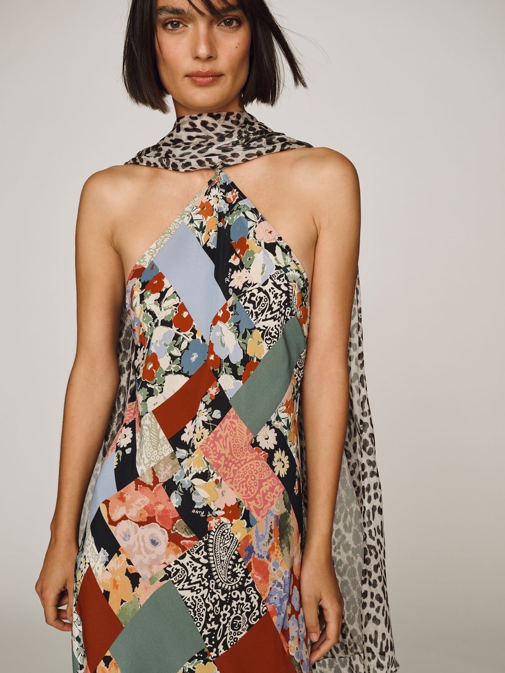 RIXO Strapless Patchwork Maxi Dress in Multi Colors